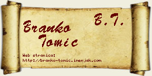 Branko Tomić vizit kartica